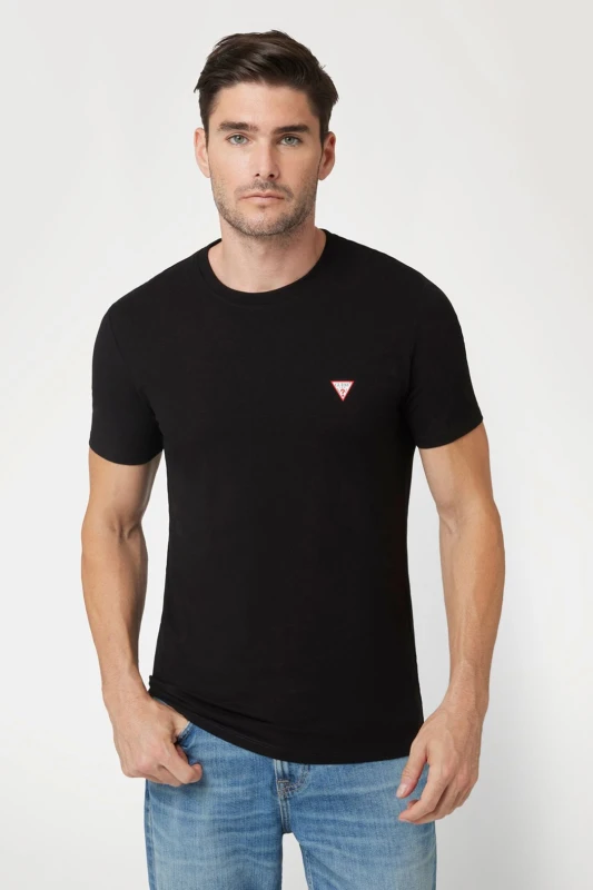 Image of Guess Mens Crew Neck Logo Tee Black Size: Small Black Male S