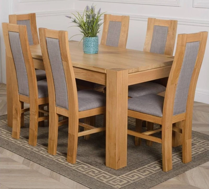 Image of Thats Furniture Kuba 150 x 85cm Chunky Medium Oak Dining Table & 6 Stanford Chairs in Brown Brown Unisex 150 x 85 cm