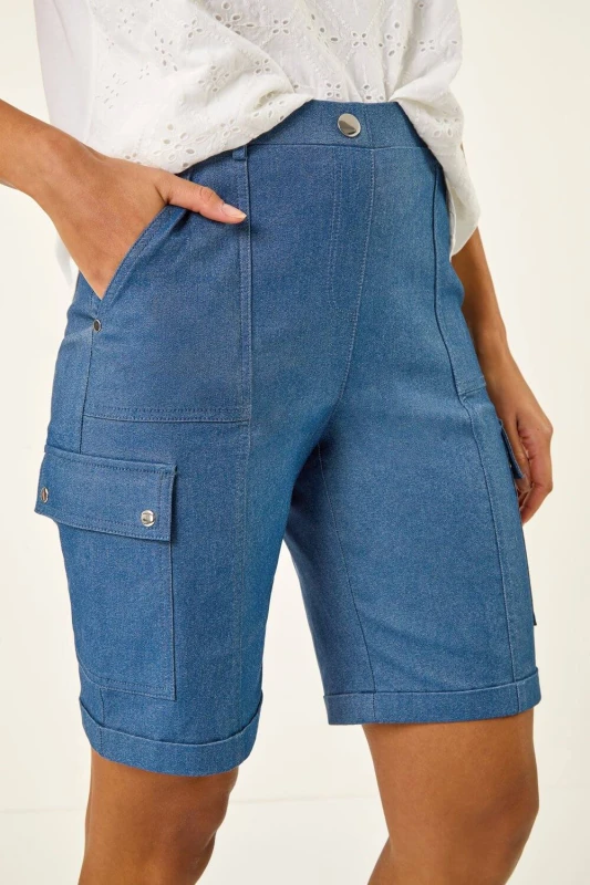 Image of Roman Womens Cargo Seam Short in Mid Blue Size: 12 Mid Blue Female 12