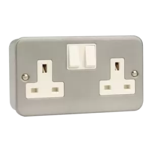 Image of Click Scolmore Essentials Metal Clad 2 Gang Double Pole 13A Switched Socket (No K/O) - CL036B