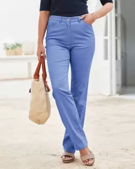 Image of Cotton Traders Womens Classic Straight-Leg Chino Trousers in Blue