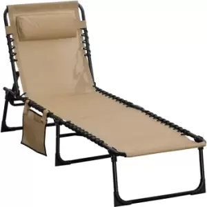 Image of Lounger Folding Reclining Camping Bed 5-position Adjustable Beige - Beige - Outsunny