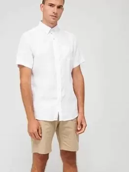 Image of Gant Gant Linen Short Sleeve Shirt, White Size M Men