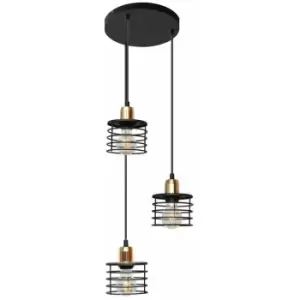 Image of Helam Edison Cluster Pendant Ceiling Light Black 38cm