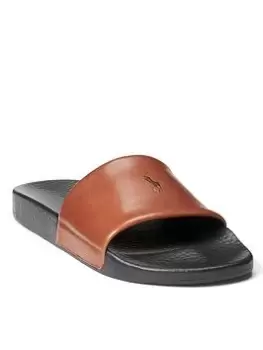 Image of Polo Ralph Lauren Leather Polo Slides, Dark Brown, Size 7, Men