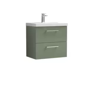 Image of Nuie Arno 600mm Wall Hung 2 Drawer Vanity & Thin-Edge Basin Satin Green