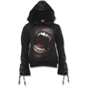 Image of Goth Fangs Womens Small Black Ribbon Gothic Hoodie - Black