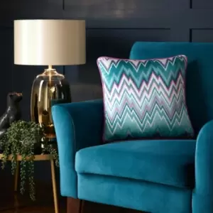 Image of Pants on Fire Velvet Piped Edge Filled Cushion, Blue, 43 x 43cm - Laurence Llewelyn Bowen