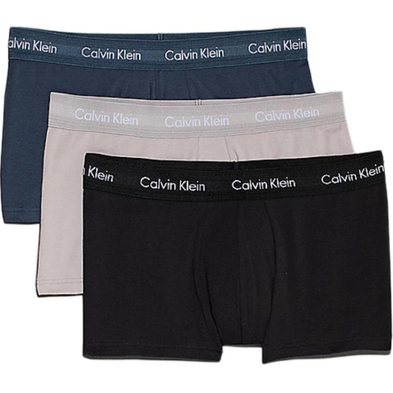 Image of Calvin Klein 3 Pack Low Rise Trunks Black/Hemisphere Blue/Ash L