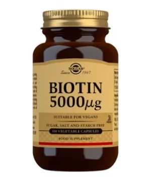 Image of Solgar Biotin 5000µg Vegetable Capsules 100 Capsules