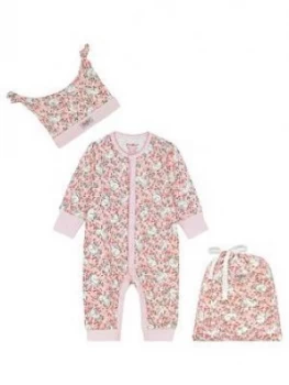 Image of Cath Kidston Baby Girls Ditsy Sleepsuit, Hat And Bag Set - Pink