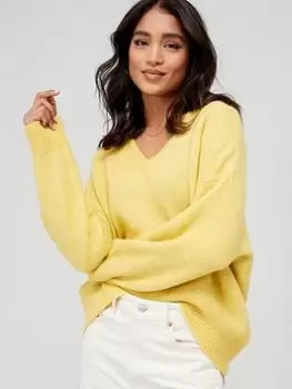 Image of BOSS V-Neck Slouch Jumper - Yellow, Yellow, Size L, Women