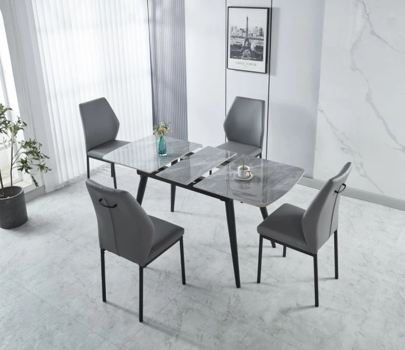 Image of Modernique Modernique Sintere Stone Top Extending Table & 4 Faux Leather Chairs Dining Set in Grey Grey One Size Unisex 5061017322160