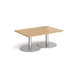 Image of Monza rectangular coffee table with flat round brushed steel bases 1200mm x 800mm - oak