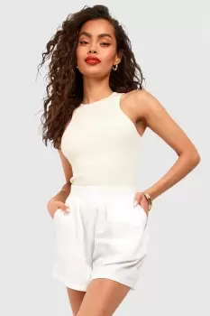 Image of Racer Neck Rib Knit Crop Top