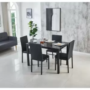 Image of Modernique - Emillia mdf Grey Gloss Finish Dining Table 120cm with 4 Faux Leather Chairs in Black - Grey