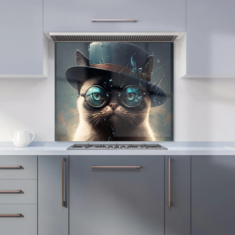 Image of Warren Reed - Designer Siamese Cat With Glasses Splashart Kitchen Splashback Size: 900mm x 650mm Multicolor Unisex 900mm x 650mm