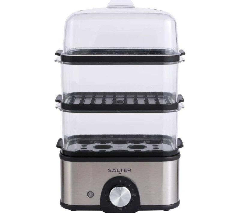 Image of SALTER EK5885 Compact 3-Tier Food Steamer - Stainless Steel & Black, Stainless Steel 5054061504910