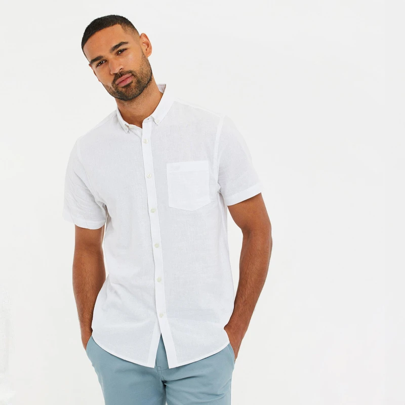 Image of Threadbare Dragon Cotton-Linen Blend Short-Sleeve Shirt White male XL