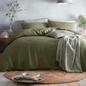 Image of Loft Westport Waffle Weave Textured Duvet Cover Set, Khaki, Double - Appletree
