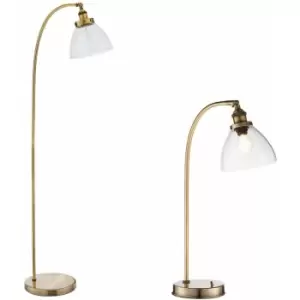 Image of Loops - Standing Floor & Table Lamp Set Antique Brass Glass Shade Retro Industrial Light