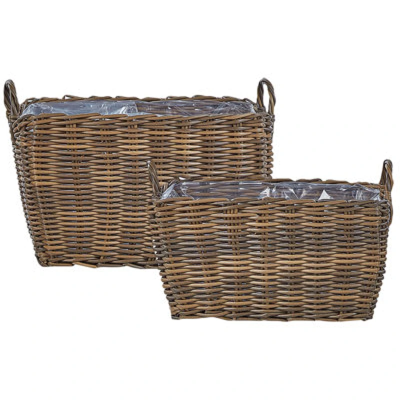 Image of Beliani Set Of 2 Plant Pots Ormos Pe Rattan 53/59cm Brown