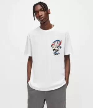 Image of AllSaints Mens Snakepit Crew T-Shirt, Optic White, Size: S