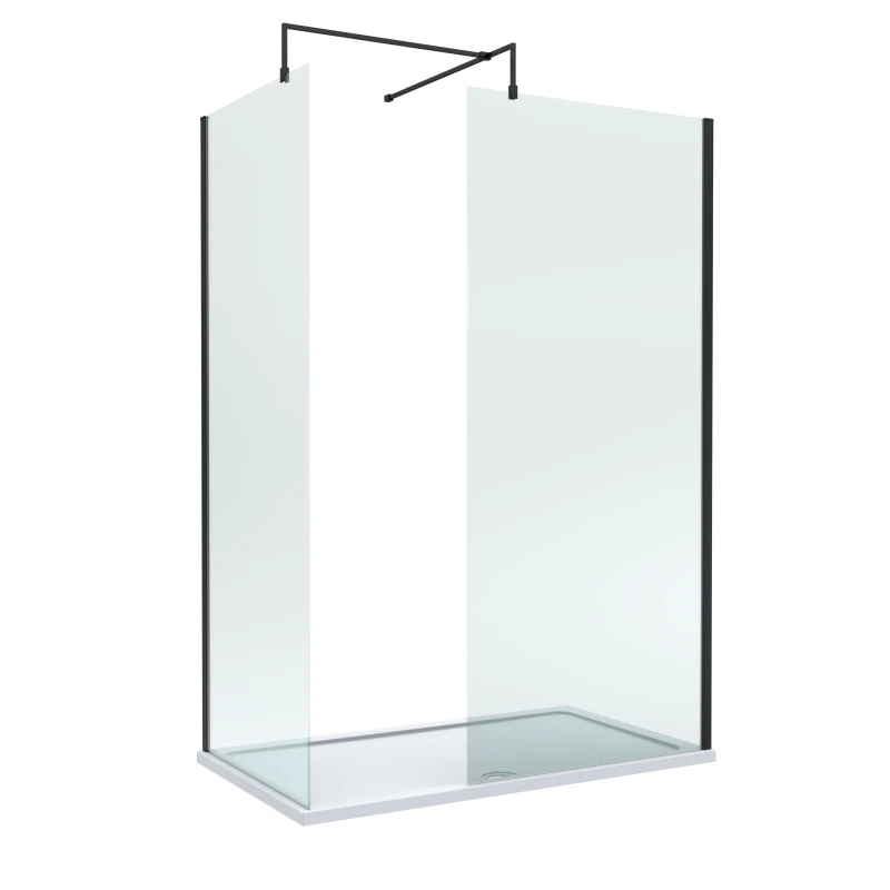 Image of Balterley 8mm Glass Wetroom Screens Black Profile & Tray 1400 x 900mm Black Unisex