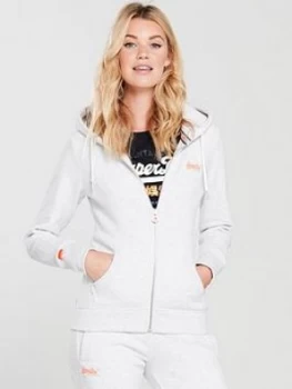 Image of Superdry Orange Label Zip Hoodie - Ice Marl, Ice Marl, Size 14, Women