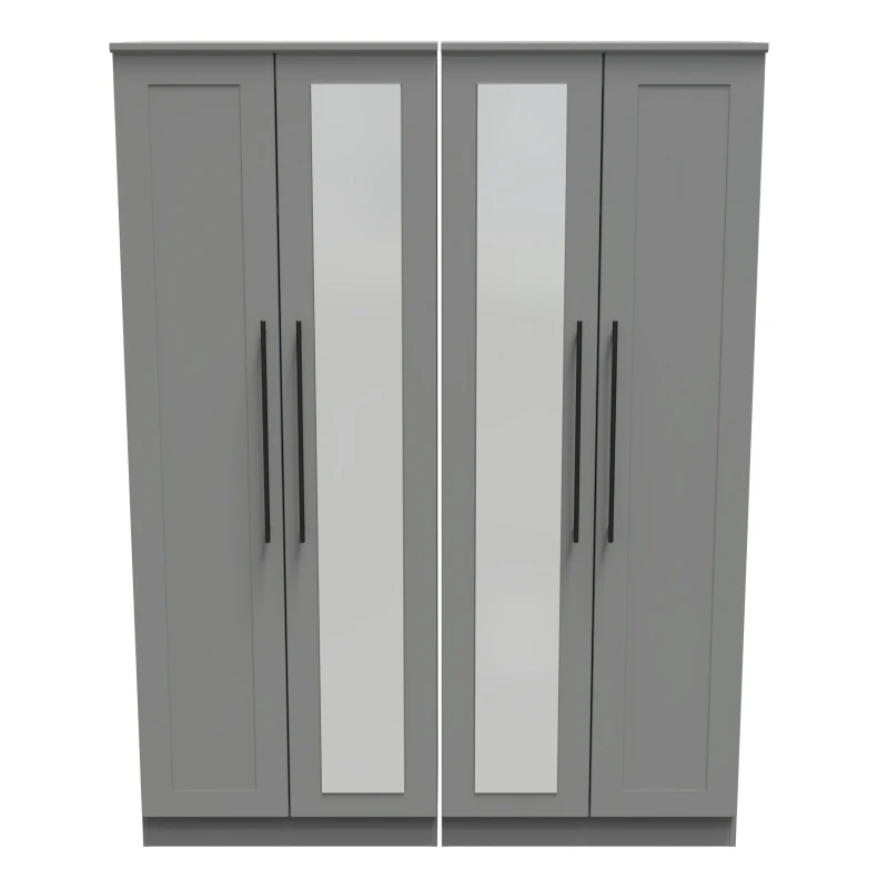 Image of Howard Tall 4 Door 2 Centre Mirrors In Dusk Grey (Ready Assembled)