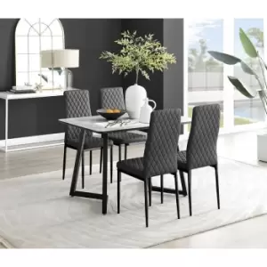 Image of Furniturebox Carson White Marble Effect Recatngular 120cm Dining Table & 4 Black Milan Black Leg Faux Leather Chairs