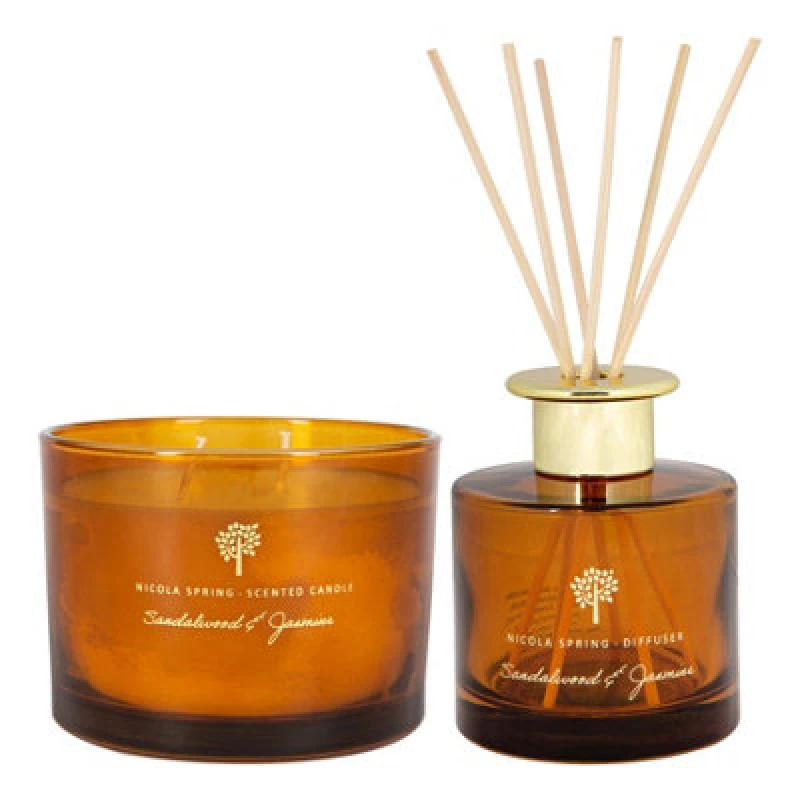 Image of Nicola Spring Scented Candle & Reed Diffuser Set - 350G - Sandalwood & Jasmine