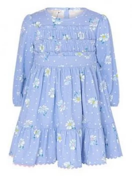 Image of Monsoon Baby Girls S.E.W. Daisy Jersey Shirred Dress - Blue, Size 2-3 Years
