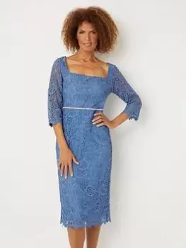 Image of Wallis Lace Embellished Midi Dress - Blue Size 16, Women