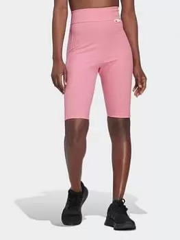 Image of adidas Studio Lounge Ribbed Shorts, Pink, Size S, Women