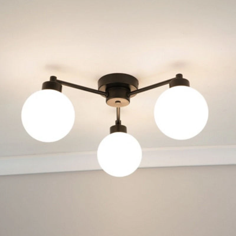 Image of ValueLights Jonah 3 Arm Globe Ball Shade Flush Ceiling Light Black