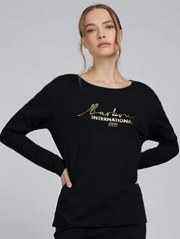 Image of Barbour International Picard Foil Logo Long Sleeve Jersey Top - Black, Size 10, Women