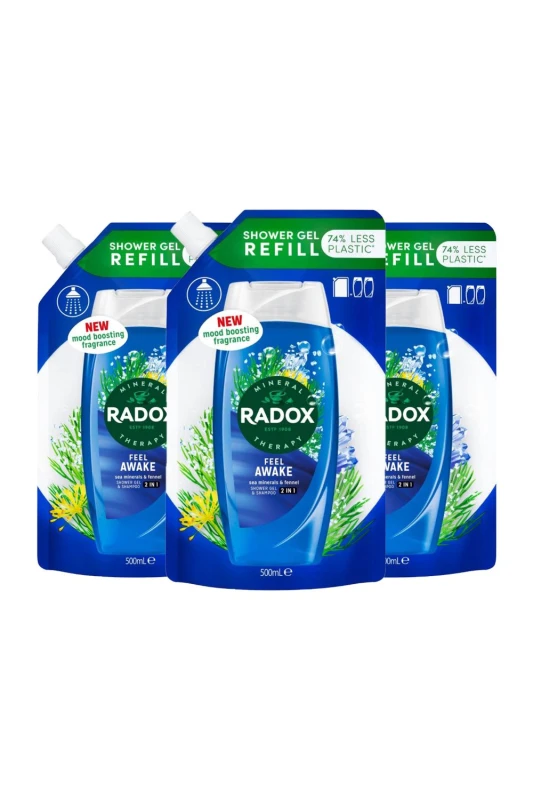 Image of Radox Mineral Therapy 2-in-1 'Shower Gel' Refill Pouch 500ml 3Pk Blue