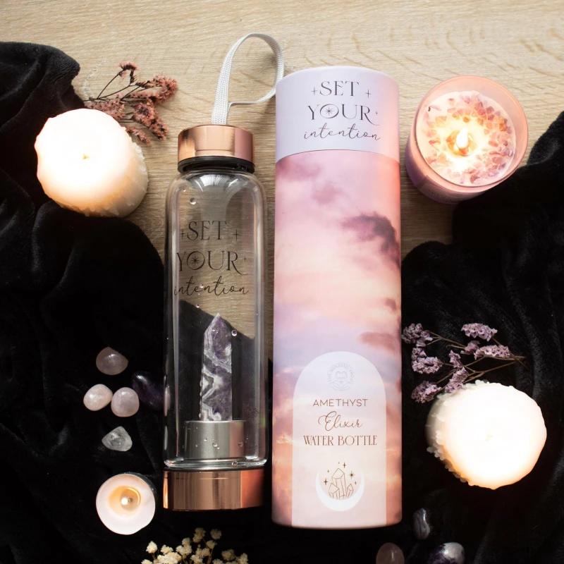 Image of Something Different Amethyst Set Your Intention Glass Water Bottle Waterbottles and Hydration One Size Clear 38730969000