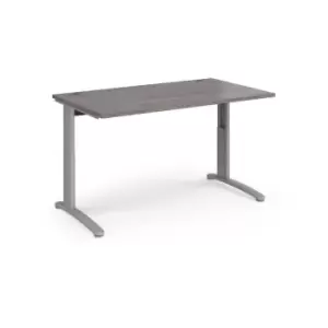 Image of Dams TR10 height settable straight desk 1400mm x 800mm - silver frame, grey oak