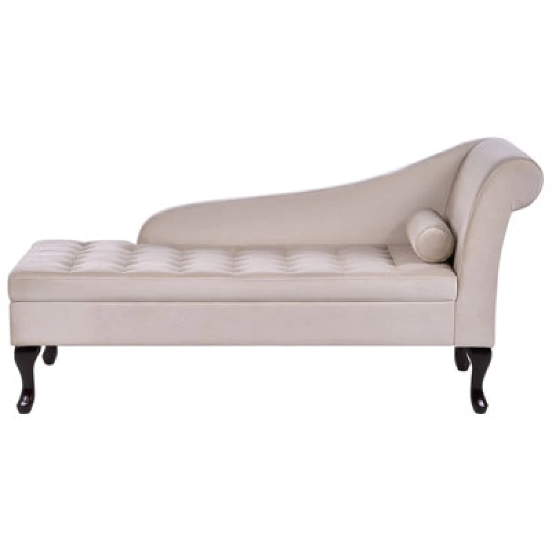 Image of Beliani Right-Hand Chaise Lounge Pessac Velvet Light Beige With Storage