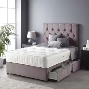 Image of Catherine Lansfield Boutique Divan Set with Free Ortho Pocket Mattress - Plush Velvet - Strutted Headboard - 2 Drawers - Blush - Divan Size King