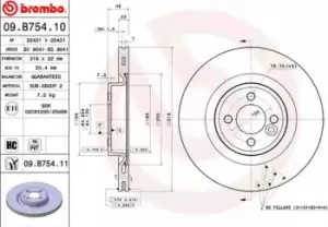 Image of BREMBO Brake disc 09.B754.11 Brake rotor,Brake discs MINI,Schragheck (R56),Clubman (R55),Cabrio (R57),Roadster (R59),Coupe (R58)