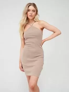 Image of Calvin Klein Jeans Waffle Halter Dress - Beige, Beige Size M Women