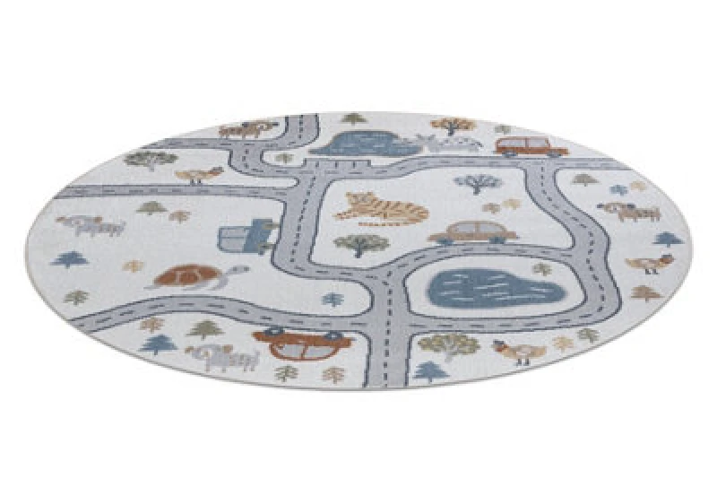 Image of RugsX Carpet Bono 8283 Circle Street, Animals Cream / Light Grey Circle 100 Cm