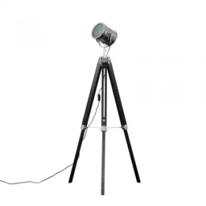 Image of Starboard Matt Black and Chrome Tripod Floor Lamp