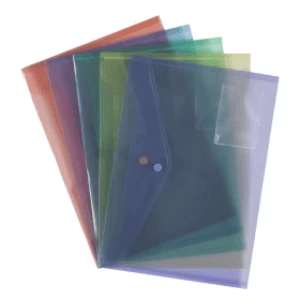 Image of Value A4 Document Folder with Popper - Assorted Colours (5 Pack)