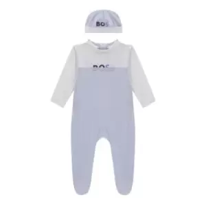 Image of Boss Logo Baby Grow And Bib Set Boys - Blue