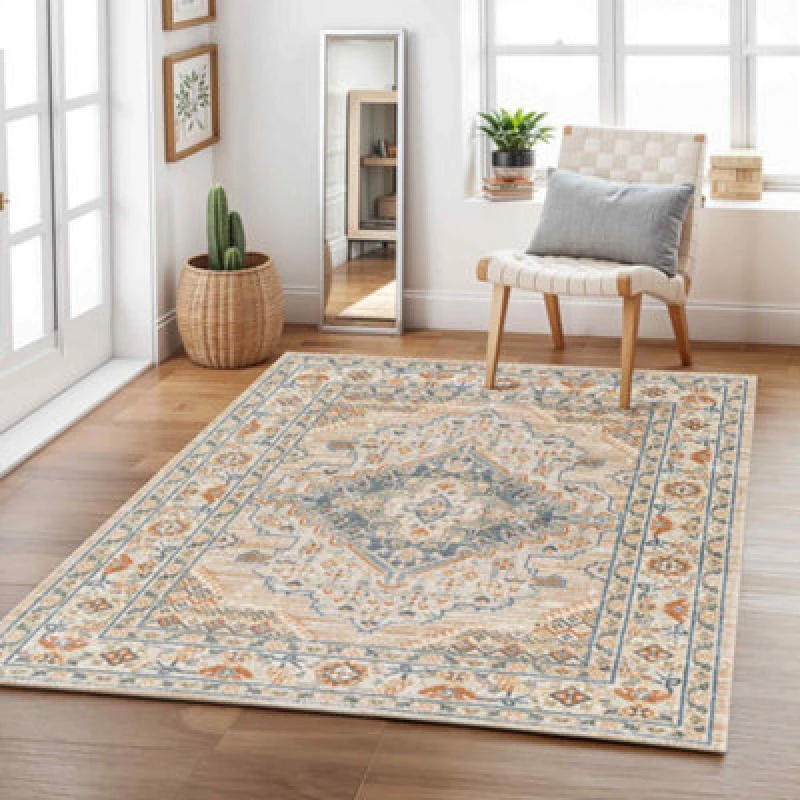 Image of Livabliss Machine Washable Oriental Boho Oatmeal/rust Marion Area Rug 120 X 170 Cm - Easy Care, Ideal For Living Room & Bedroom