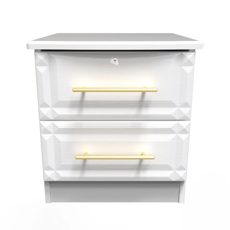 Image of Norfolk 2 Drawer Bedside Cabinet - Lockable In White Ash (Ready Assembled)